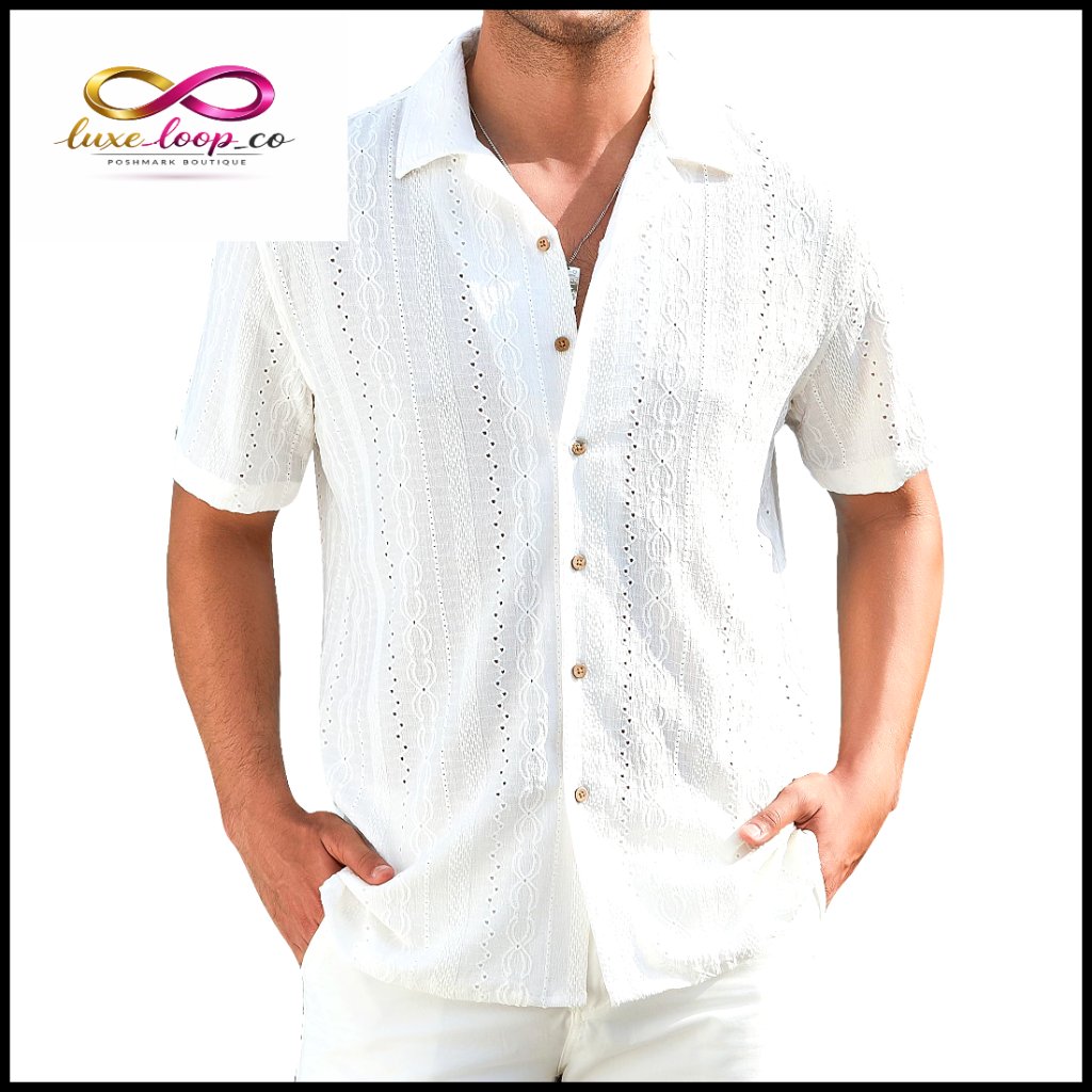 Men's Casual Button Down Shirt Short Sleeve Stretch Fabric Vacation Beach Wear